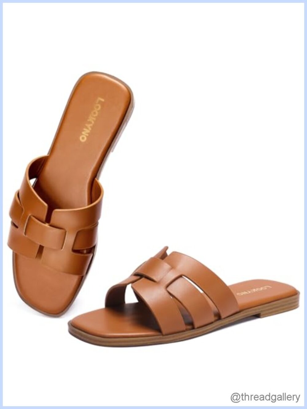 Square Toe Slip On Flat Slide Sandals Faux Leather Summer Casual